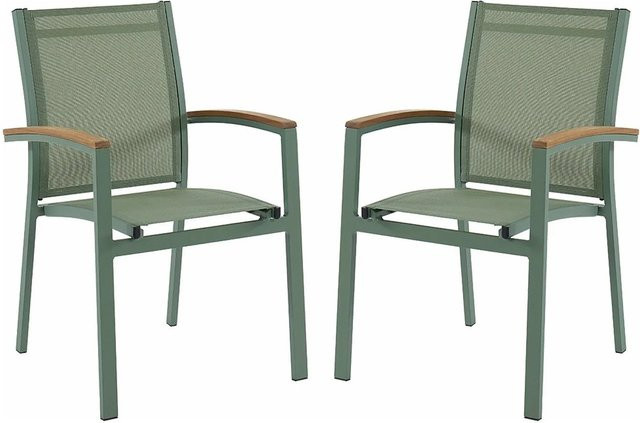 Gartenstuhl Taipivai aus Akazie und Aluminium mit Textilene in Grün, Breite: 55 cm - Bild 1