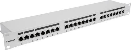 Intellinet 24-Port Cat6a Patchpanel geschirmt, 90 Grad abgewinkelt mit Kabeleinführung, grau - Bild 1