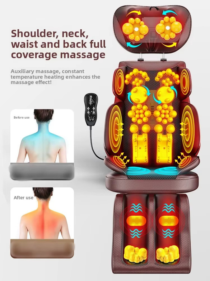 JAIYORL Shiatsu Nacken- und Rückenmassagegerät mit Wärmefunktion als Ganzkörpermassagestuhlpolster in Gold und Braun - Bild 3