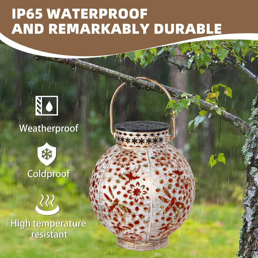 FREEPOWER Solar LED Gartenlaterne Runde Hängelampe mit Warmweißem Licht und IP65 Wasserdichtigkeit in Weiß - Bild 3