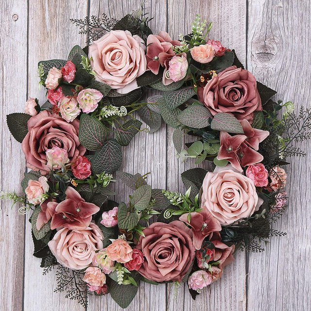 Künstlicher Rosenblumenkranz OutsideWorld in Pink, runder Blumenkranz für Hochzeit, Party und Dekoration, Durchmesser: 45,0 cm - Bild 1