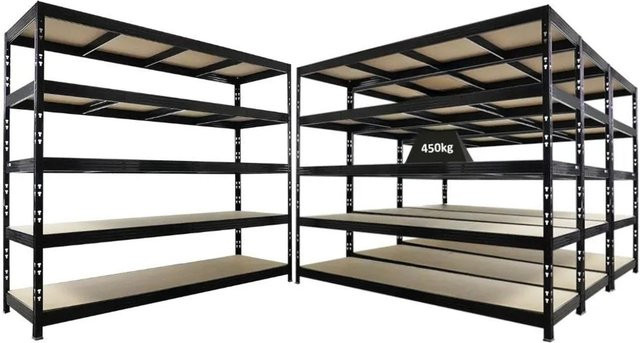 PROREGAL Rhino Schwerlastregal Set 4er Pack, Schwarz, 5 Ebenen mit Spanplatten, H x B x T: 240 x 200 x 70 cm - Bild 1