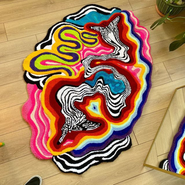 VIKAMA Design Teppich in Multicolour mit abstraktem und organischem Muster, rutschfest und wasserabsorbierend für Wohnzimmer und Schlafzimmer - Bild 1