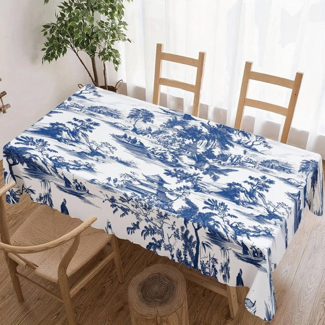 Wasserdichte und waschbare rechteckige Tischdecke von JINGYUE Pet mit blau-weißem Landschaftsmuster, B/L: 140 x 300 cm - Bild 1