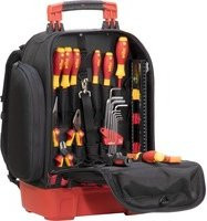 Wiha Elektriker Werkzeugrucksack 27-teilig mit Grundausstattung, Laptopfach und stabilem Standboden, Schwarz-Rot, B: 38,5 cm, T: 26,0 cm, H: 53,0 cm - Bild 1