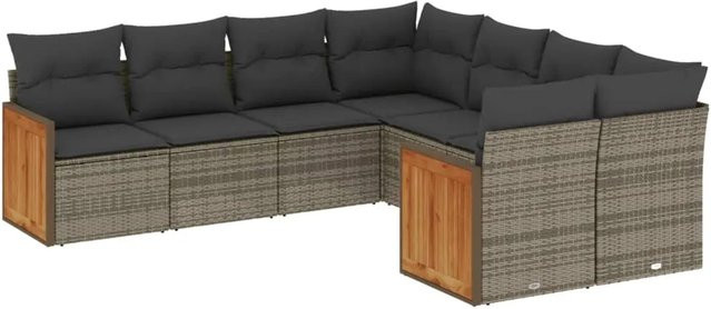 vidaXL 8-tlg Garten-Sofagarnitur aus Polyrattan in Grau mit Kissen und Stauraum - Bild 1