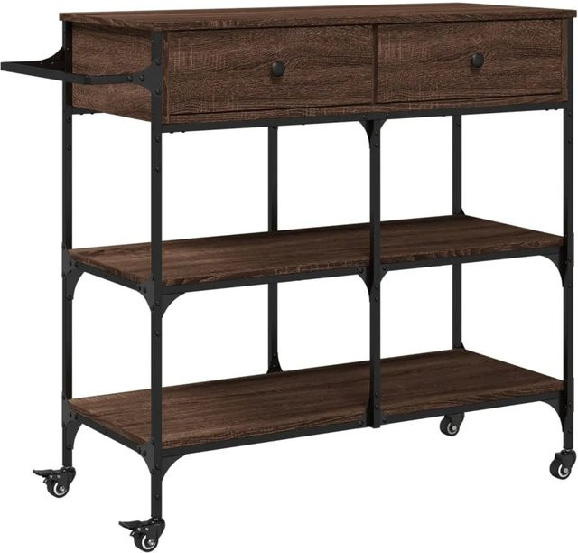 vidaXL Küchenwagen in Eiche Braun im Vintage-Design aus Holzwerkstoff und Stahl, B/T/H: 105 x 42 x 95 cm - Bild 1