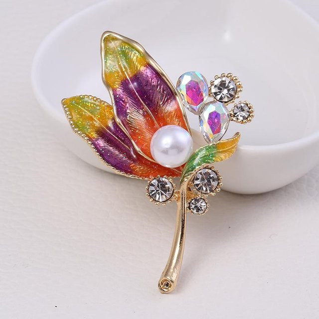 YIRAN Jewelry Brosche, Öltropfen, Strass, Zirkon, Perle, Damen, brown - Bild 1