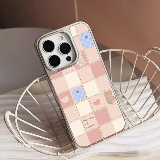 Stoßfeste Handyhülle von DecoPhone im koreanischen Stil mit Cartoon-Bär und mattierter Rückwand, Silber, passend für iPhone 17, 16, 15 und 14 Pro Max - Bild 1