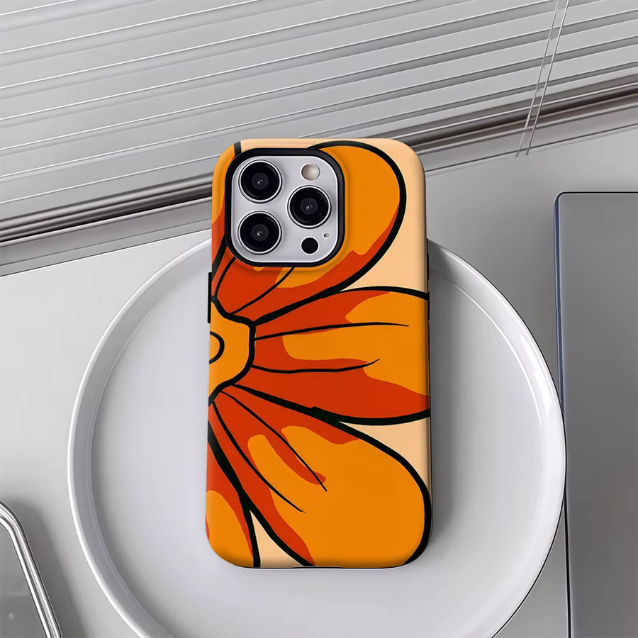 Handyhülle Bold Orange Flower für iPhone 17 16 15 14 13 12 11 Pro Max Plus mit doppelschichtiger Rückseite in Orange - Bild 4