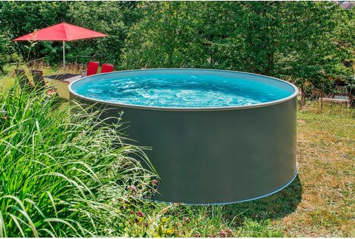 MYPOOL Rundpool in Grau mit Filter, Aboveground Pool aus Stahl und PVC, Durchmesser: 500 cm, Höhe: 120 cm - Bild 1