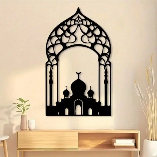 CIFBUY Vintage Islamische Metall-Wandkunst mit Moschee-Silhouette in Schwarz - Bild 1