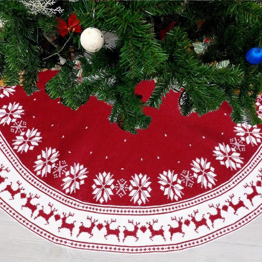 VIKAMA Weihnachtsbaumrock in Rot mit Schneeflocken- und Rentiermuster aus Strick für deine Weihnachts- und Neujahrsdekoration - Bild 3