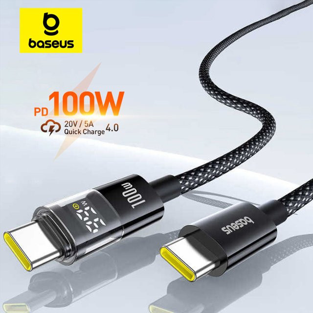 Baseus USB-C Schnellladekabel mit LED-Display 100W in Schwarz für iPhone 17 16 15 Pro Max, MacBook Pro und Xiaomi - Bild 1