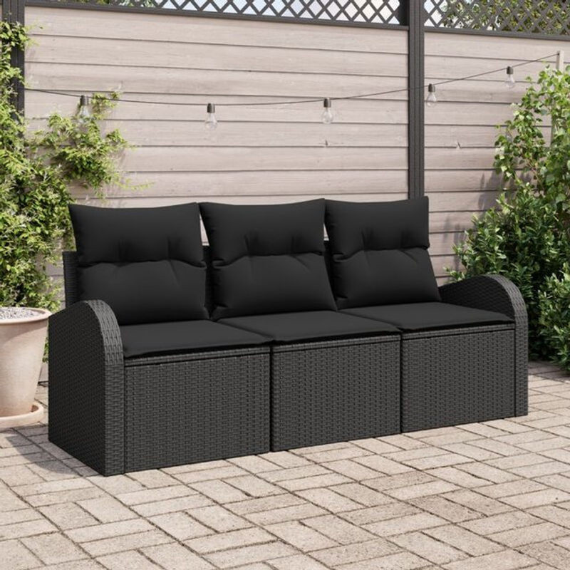 3-teiliges Garten-Sofa-Set aus Poly-Rattan in Schwarz von vidaxl - Bild 1