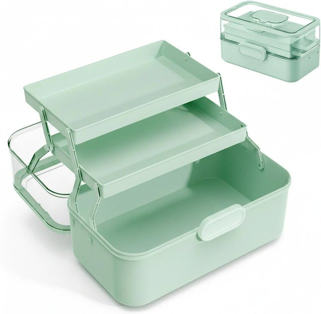 Relaxdays Medizinbox aus Kunststoff in Grün und Transparent, B/T/H: 17 x 28,5 x 15,5 cm - Bild 1