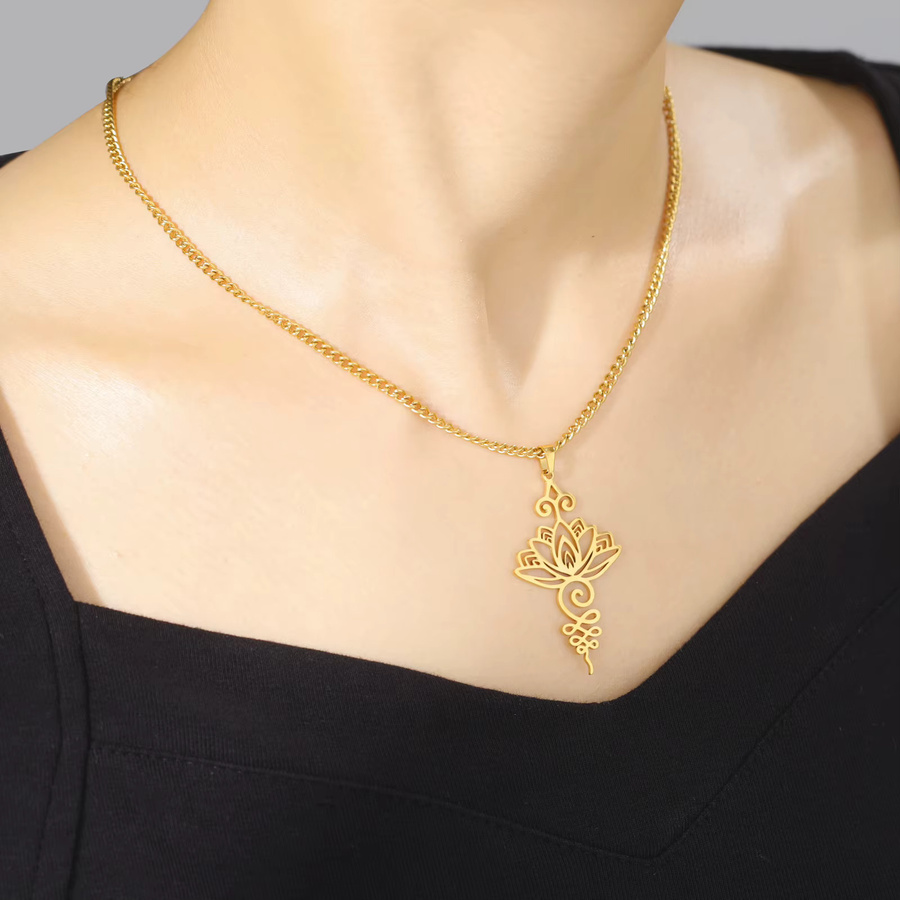 Cazador Halskette mit Lotusblüten-Anhänger, Edelstahl, Gold, Damen - Bild 2