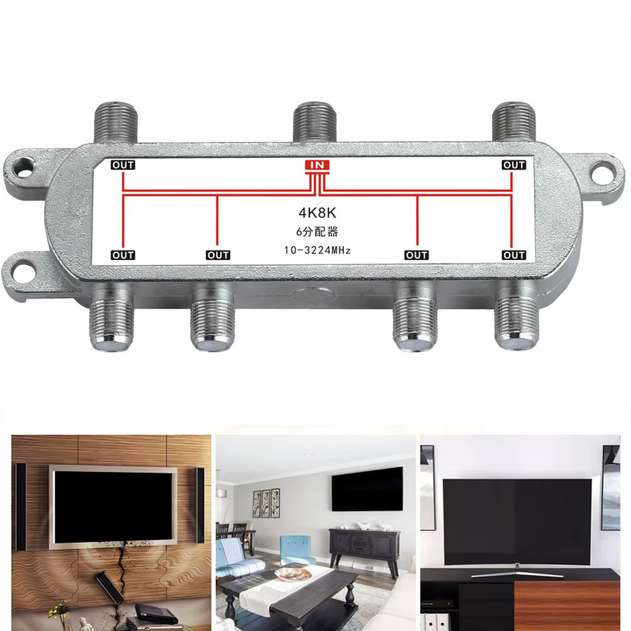 Oeny 6-Wege TV Signal Splitter Verteiler für SATV/CATV und Satellitenantennen 10-3224 MHz in Silber und Weiß - Bild 3