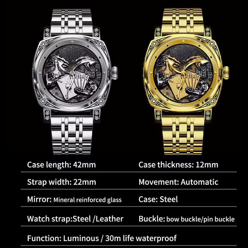 GLENAW Armbanduhr, Automatik, Edelstahl, Herren, Gold, Leuchtzeiger - Bild 6