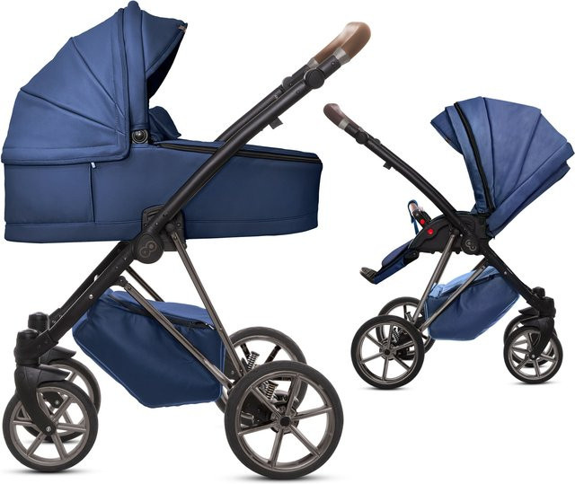 TPFLiving 2in1 Kinderwagen Royal aus Kunstleder in Blueberry mit Gestell in Space Grau - Bild 1