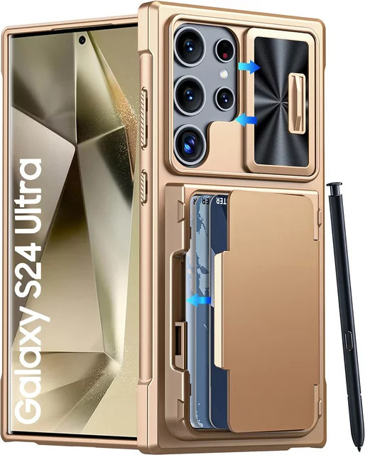 BANGZAO Handyhülle für Samsung S24 Ultra mit vollständiger TPU-Abdeckung und Kameraschutz, Gold - Bild 1