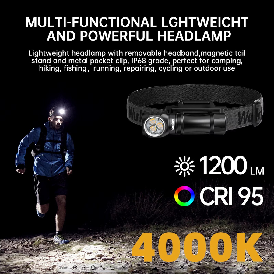 Wurkkos HD10 Mini-Stirnlampe in Schwarz mit 1200 lm, wiederaufladbare LED-Taschenlampe mit IP68 Wasserdichtigkeit und Anduril 2.0 - Bild 2