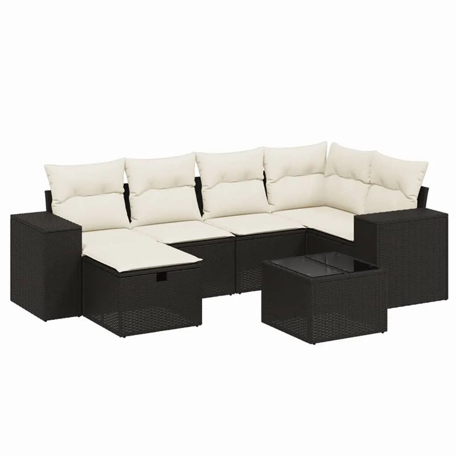 vidaXL 7-tlg Garten-Sofagarnitur aus Poly Rattan mit Kissen in Schwarz - Bild 2