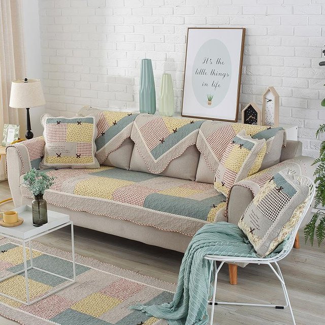 Rutschfester Sofaüberwurf im Blumenstil mit Karomuster aus Baumwolle und Polyester, Mehrfarbig, B/H: 90 x 90 cm - Bild 1