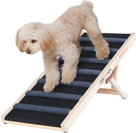 VEVOR Hunderampe aus Kiefernholz in Braun, klappbare Hundetreppe mit Gummi-Oberfläche und 5-stufiger Höheneinstellung, Länge: 100 cm, Höhe: 38 cm bis 56 cm - Bild 1