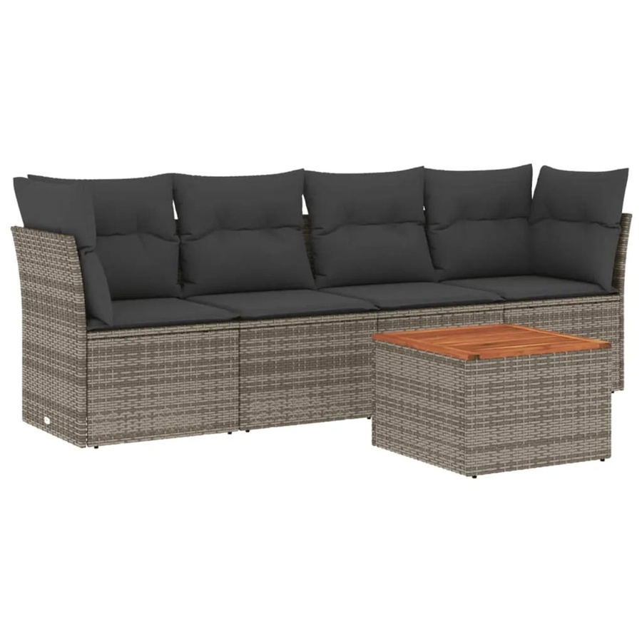 vidaXL 5-tlg Garten-Sofagarnitur aus Poly Rattan in Grau mit Kissen - Bild 2