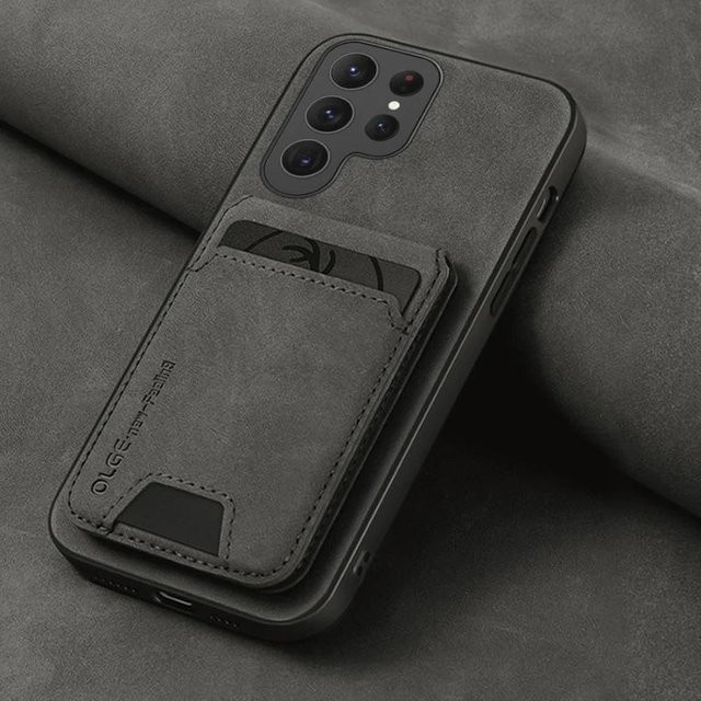 Samsung Handyhülle aus PU-Leder mit Geldbörse und Kartenhalter in Grau für Galaxy S26 S25 S24 S23 S22 S21 Note 20 Ultra Plus - Bild 1