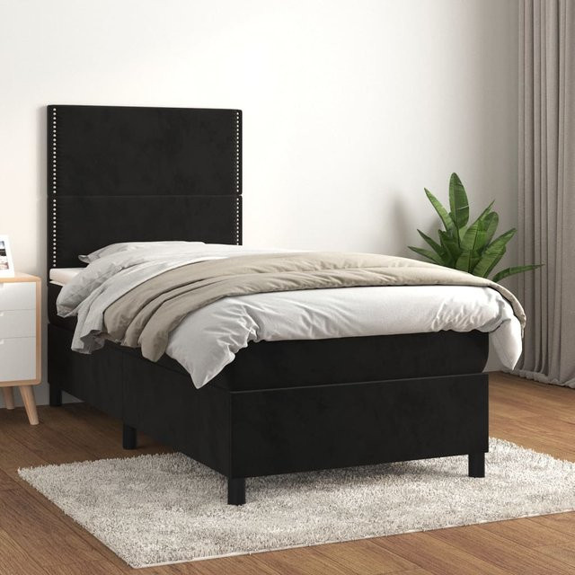 vidaXL Boxspringbett mit Matratze Schwarz Samt B/T/H: 100 x 200 cm - Bild 2