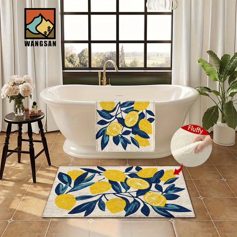 VIKAMA Zitronenteppich mit floralem Design in Gelb, rechteckige Bodenmatte für Küche, Badezimmer, Schlafzimmer oder Wohnzimmer - Bild 2