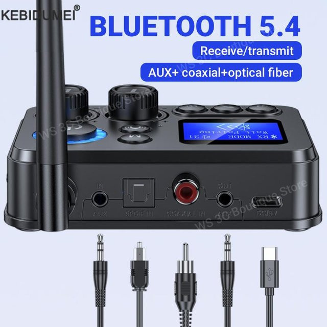 kebidumei Bluetooth 5.4 Audio Adapter als Empfänger und Sender mit optischem/koaxialem Anschluss, 3,5 mm Klinke sowie TF/U-Disk Play in Schwarz - Bild 1