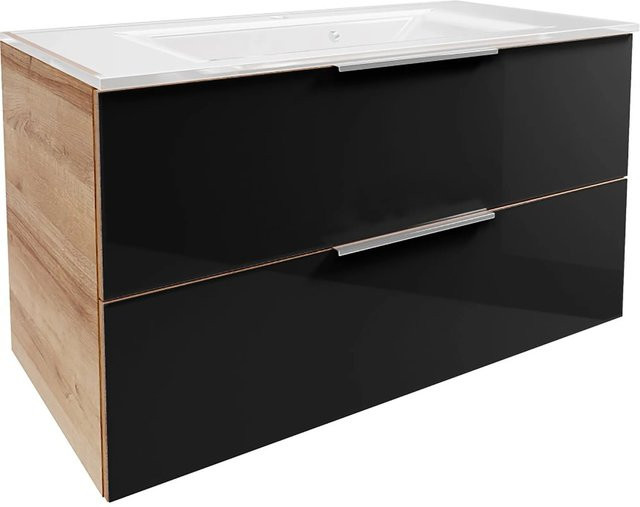 Fackelmann Badmöbel-Set B.Brillant Waschplatz mit Waschtisch-Unterschrank und Glaswaschtisch in Asteiche und Anthrazit, B/T/H: 100 x 54,44 x 50,1 cm - Bild 1
