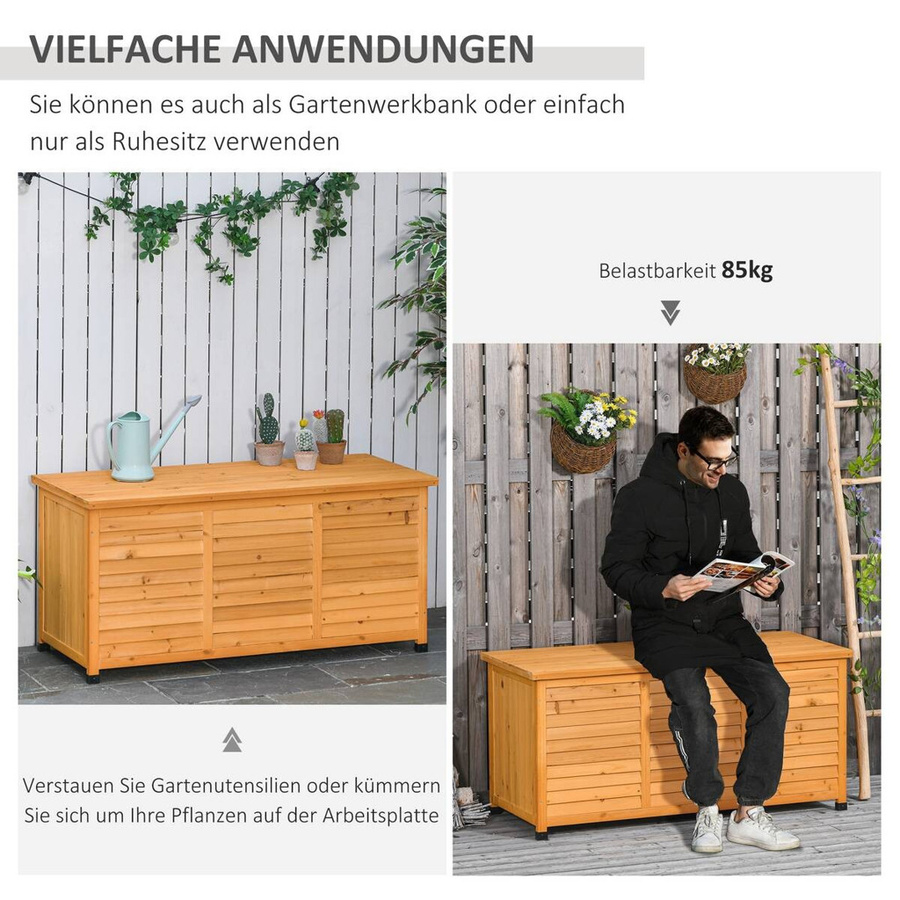 Outsunny Auflagenbox aus lackiertem Fichtenholz in Gelb und Braun, Volumen: 427 l, B/H/T: 127 x 60 x 56 cm - Bild 3