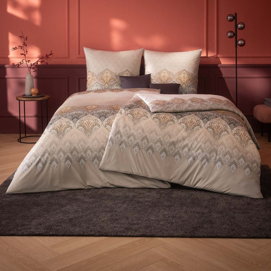 Estella Mako Jersey Bettwäsche Sophia Kiesel Ornamente Beige mit Bettbezug und Kissenbezug, B/H: 135 x 200 cm und 80 x 80 cm - Bild 1