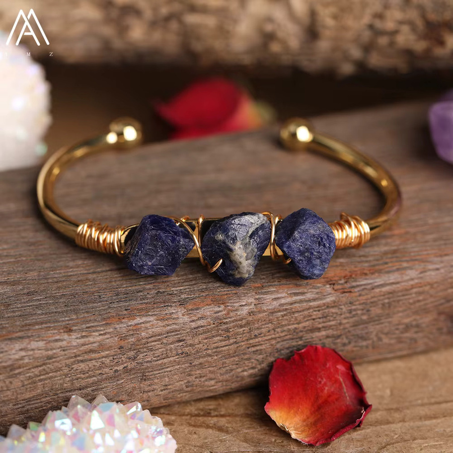 AMAZETSH Armreif, Mondstein, Sonnenstein, Perle, Gold, Damen - Bild 2
