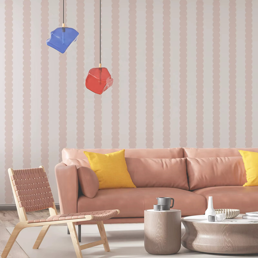 Pixel&Wall Wandtapete mit rosa Blasenstreifen und abstraktem Design in Staubrosa und Weiß für dein Kinderzimmer - Bild 2