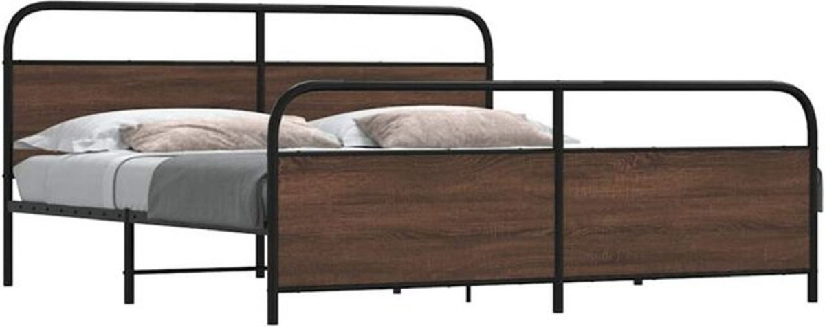 Metallbett Vidaxl in Braun mit Eichen-Optik im Industrial-Stil, B/T: 193 x 203 cm - Bild 1