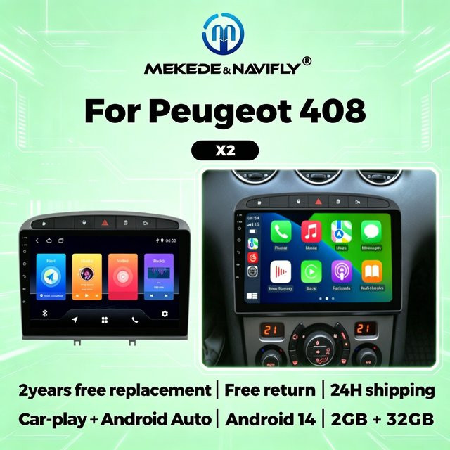STRONGNAVI Android Intelligentes Autoradio mit 9 Zoll Display, GPS-Navigation und Carplay für Peugeot 308 408 (2010-2016), Schwarz - Bild 1