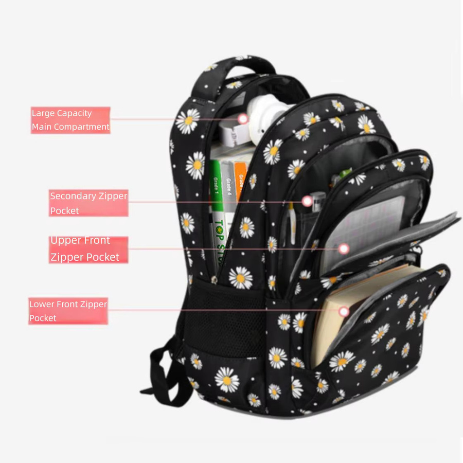 3-teiliges Schultaschen-Set für Mädchen mit Rucksack, Lunchbox und Federmäppchen in Blau und Schwarz - Bild 3