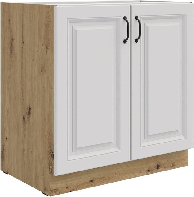 Küchenunterschrank Stilo mit Einlegeboden in Weiss und Eiche Artisan, Breite: 80 cm - Bild 1