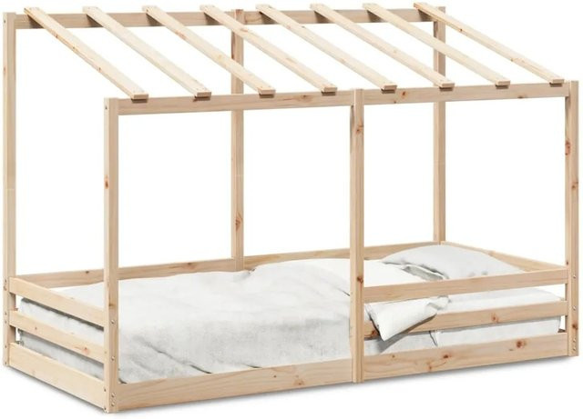 vidaXL Kinderbett mit Dach aus Massivholz Kiefer in Braun, B/T/H: 90 x 200 cm - Bild 1