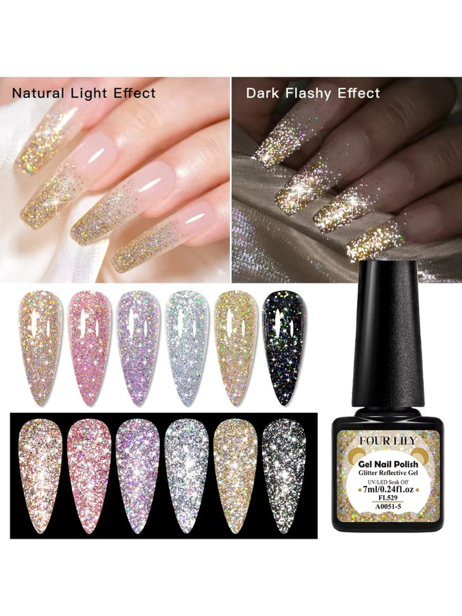 Four Lily Nagellack Gel, Champagner-Gold-Splitter, Glänzend - Bild 6