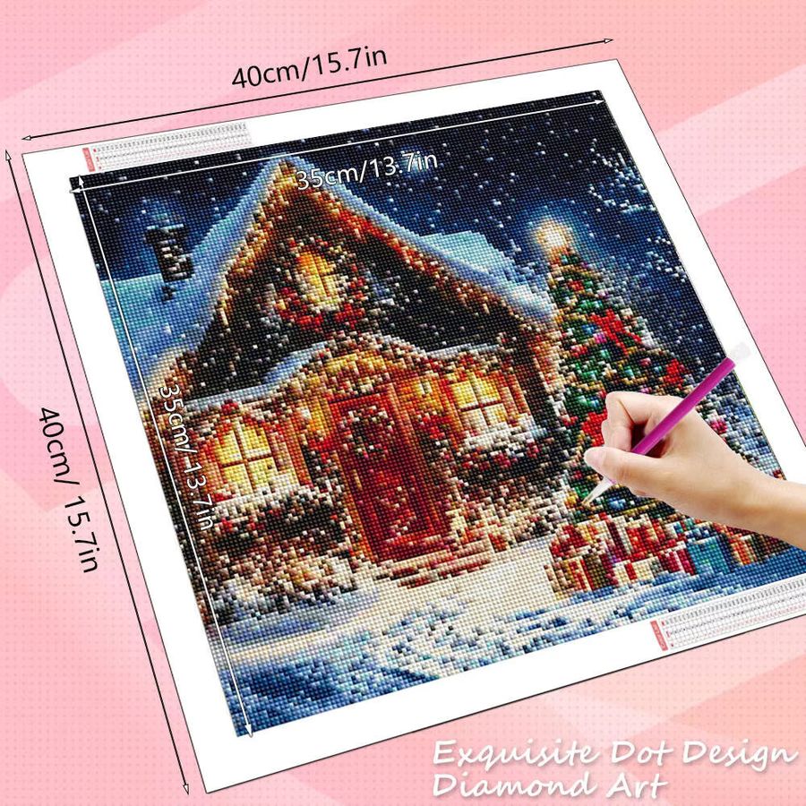 HUACAN Diamant-Malerei Hauslandschaft mit Baum als Weihnachts-Mosaik-Dekoration in Multicolor mit quadratischen Bohrern - Bild 2