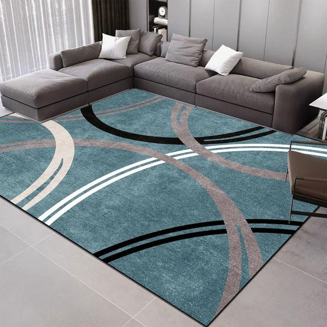 Karpetti Geometrie Teppich in Blau, moderner Nordischer Design-Teppich aus Flanell für Wohnzimmer, Schlafzimmer oder Flur, B/T: 80 x 120 cm - Bild 1