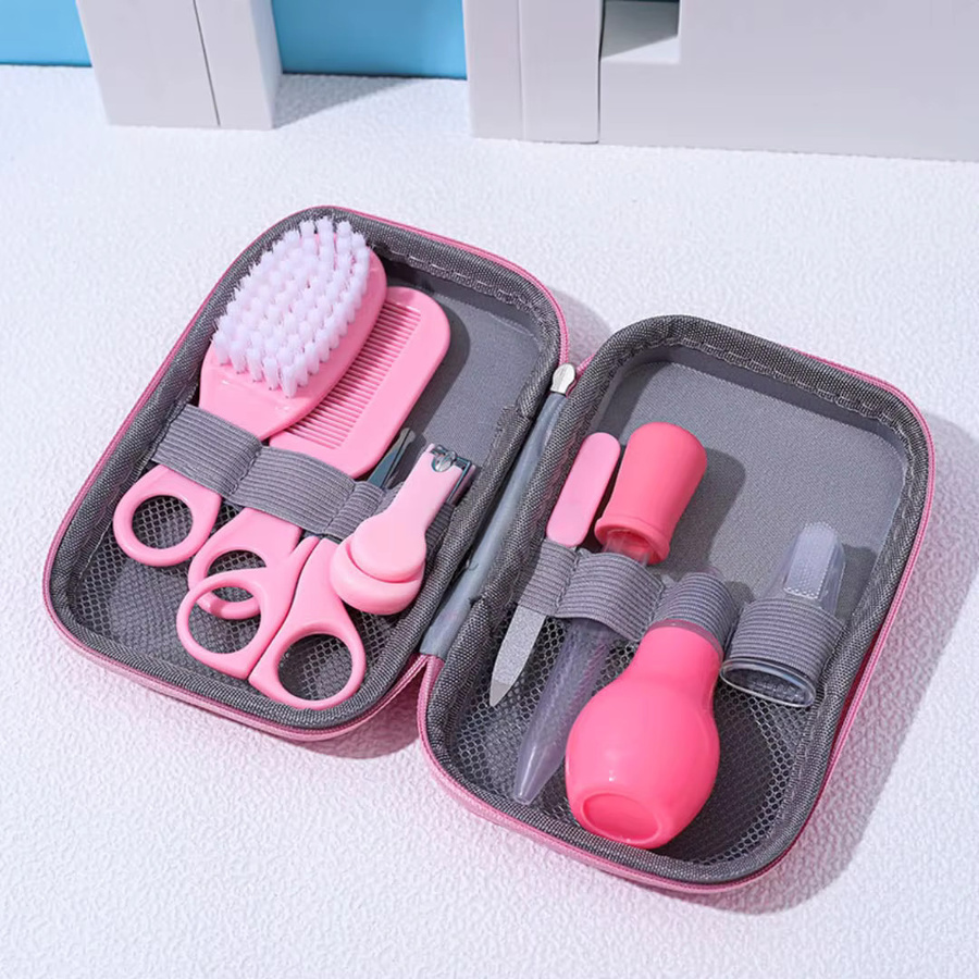 vvocci Baby Pflege Set mit EVA Tasche in Gelb, 8-teiliges Set mit Nasensauger und Nagelschere für die tägliche Reinigung - Bild 1