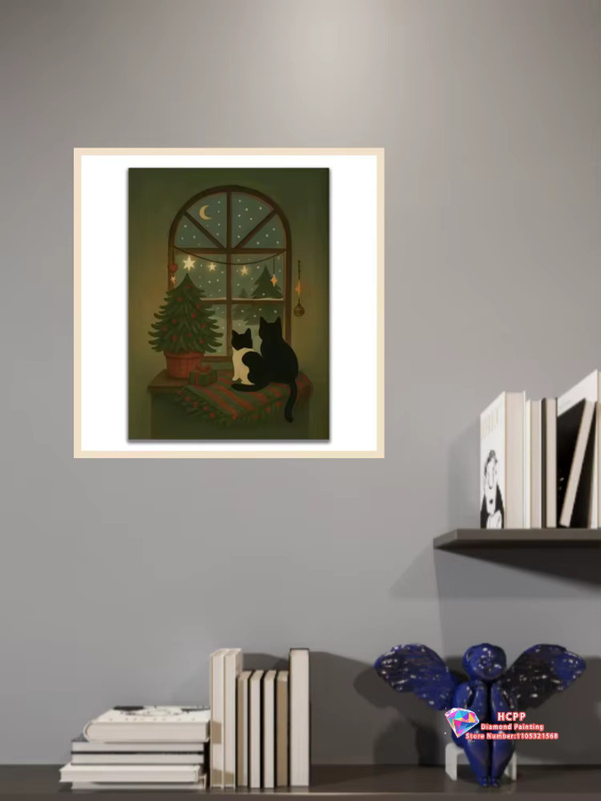 Wowo Weihnachtskatzen Diamantmalerei-Set 5D DIY Mosaik Kunst mit quadratischen und runden Diamanten in Multicolour - Bild 2