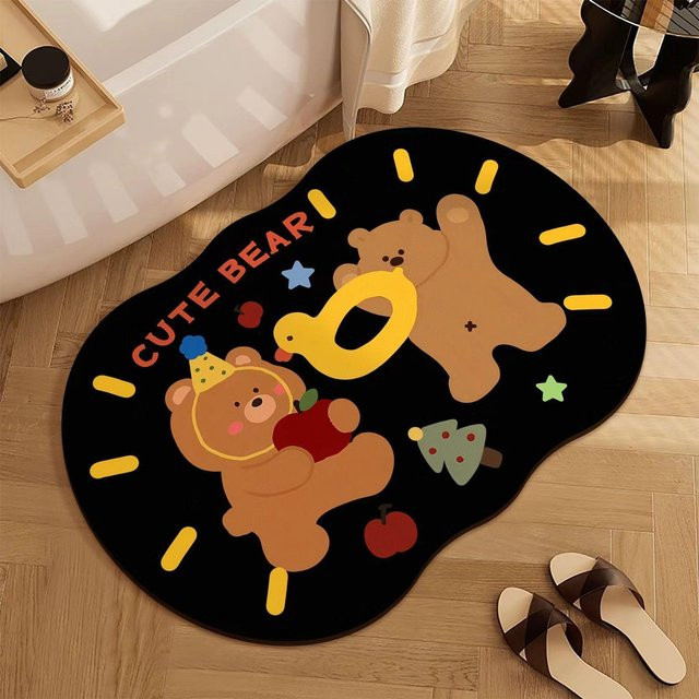 Schnelltrocknende Badematte mit Bär-Design in Schwarz, B/B: 40 x 60 cm - Bild 1